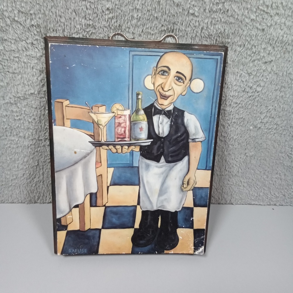Will Rafuse Emile Decoupage Wall Art‎ Plaque Waiter Bistro Decor 10x7.5 2003